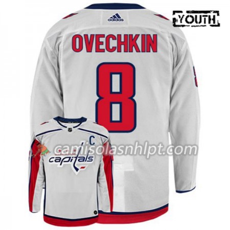 Camisola Washington Capitals Alex Ovechkin 8 Adidas Branco Authentic - Criança